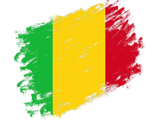 Mali flag painted on a grunge brush stroke white background