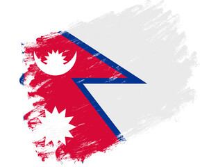 Nepal flag painted on a grunge brush stroke white background