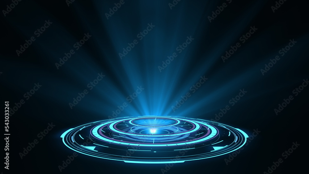 Aufkleber 3d rendering blue round hologram emitting rays of light. futuristic sci-fi interface. glow portal. t