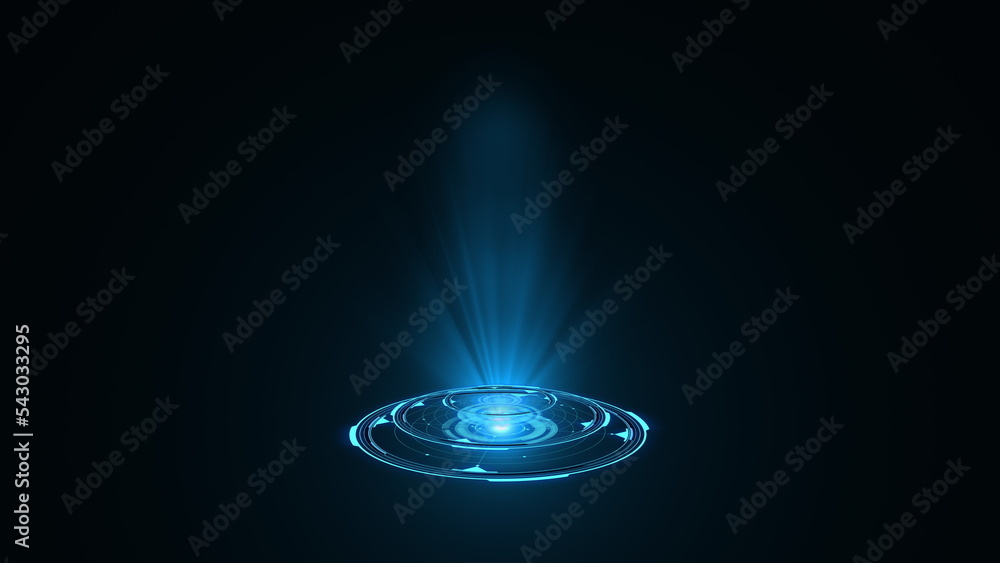 Aufkleber 3d rendering blue round hologram emitting rays of light. futuristic sci-fi interface. glow portal. t