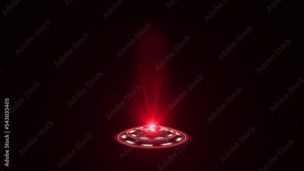 Poster 3d rendering red round hologram emitting rays of light. futuristic sci-fi interface. glow portal. te