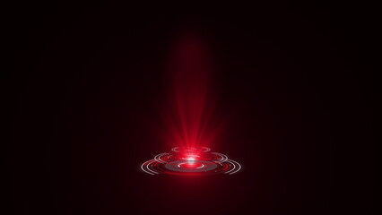 3D rendering red round hologram emitting rays of light. Futuristic Sci-fi interface. Glow portal. Technology background. Good for tech title and background, news headline business intro screensaver.