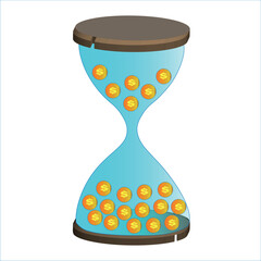 hourglass with coins. Time is money.