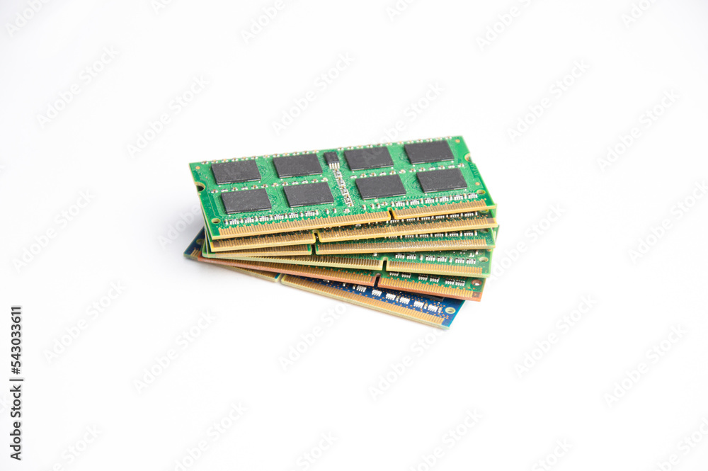 Poster ram is a hardware device. computer key, ram notebook on white background