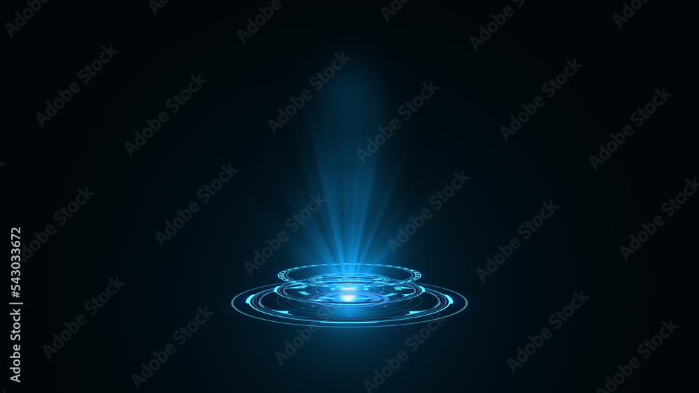 Poster blue hologram hud circle interfaces. digital data network protection, future technology network conc