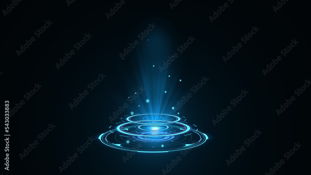 Poster blue hologram hud circle interfaces. digital data network protection, future technology network conc