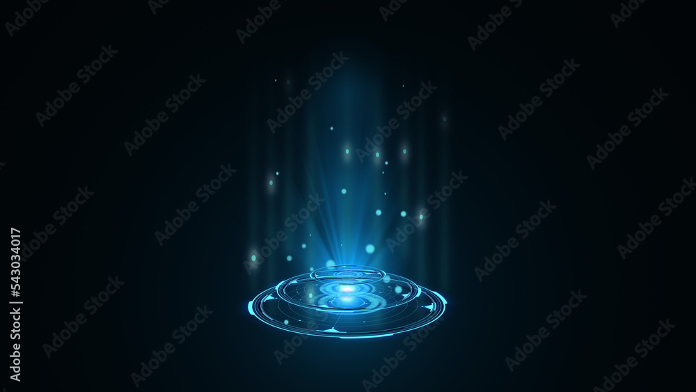 Poster blue hologram hud circle interfaces. digital data network protection, future technology network conc