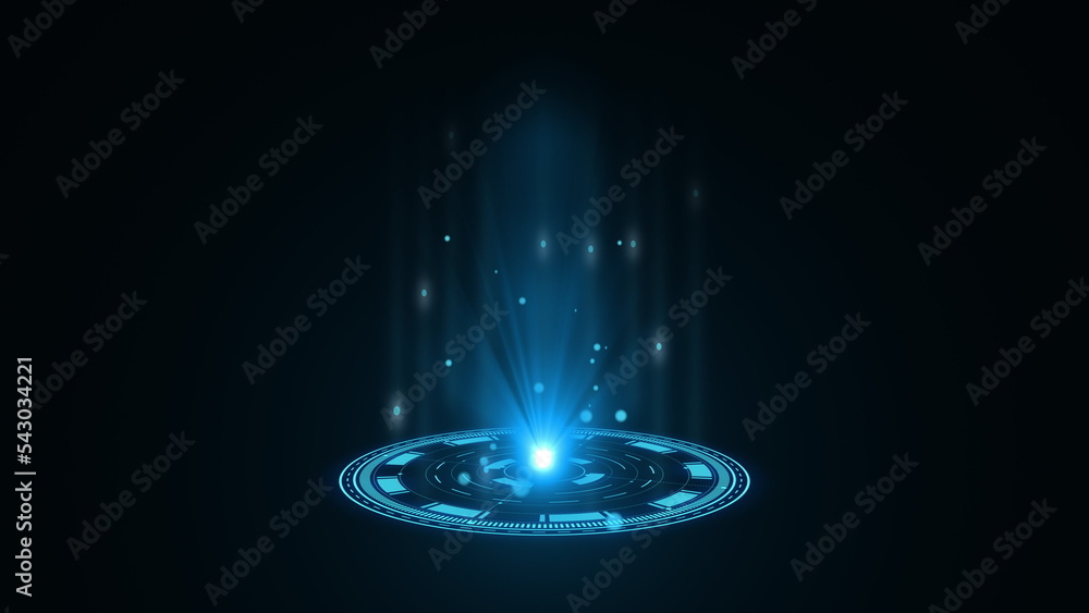 Poster blue hologram hud circle interfaces. digital data network protection, future technology network conc