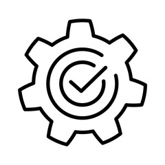 Cogwheel with check icon in flate Gear with tick in circle sign Successful process symbol on white Success sign with cog Update sign, technology, engine Vector illustration for graphic design, Web, UI