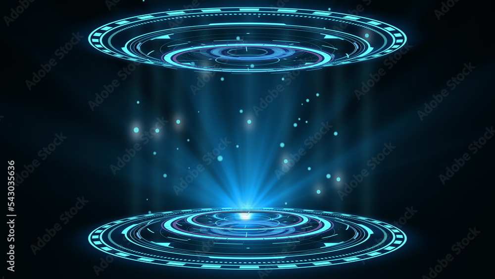 Poster double blue hologram hud circle interfaces. digital data network protection, future technology netwo