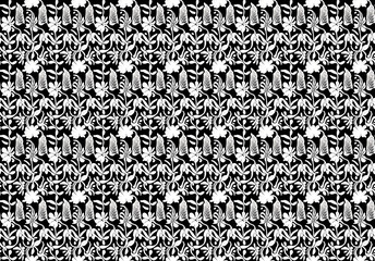 Seamless pattern of flowers, black and white. endless floral wallpapper