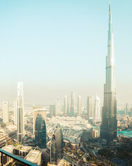 Dubai - amazing city center skyline with luxury skyscrapers from hotel window, United Arab Emirates