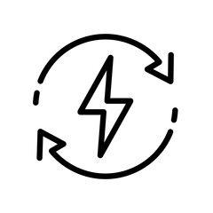 Backup power engine icon in flat style. Auto supply battery energy symbol isolated on white. Consumption voltage sustainable sign in black. Simple lightning bolt icon. Vector illustration for graphic 