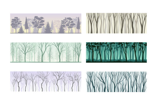 Lifeless Trees Silhouettes Set. Early Spring, Late Autumn Or Winter Forest Or Park Trees Vector