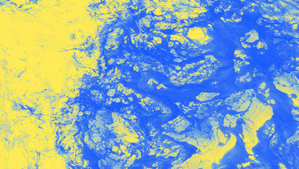 Blue and yellow blurred abstract panoramic background like marble, copy space