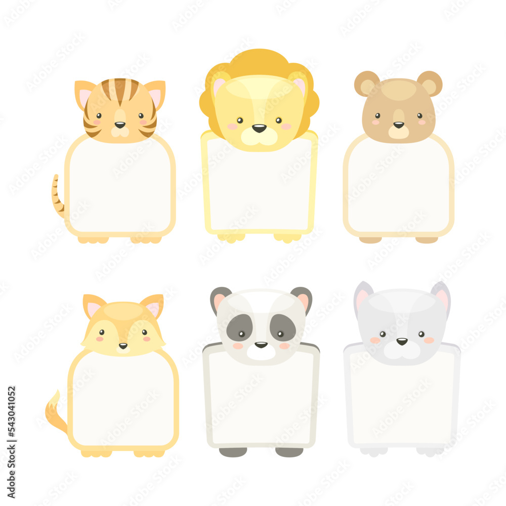 Poster frames with animal heads or notebook page for notes vector set
