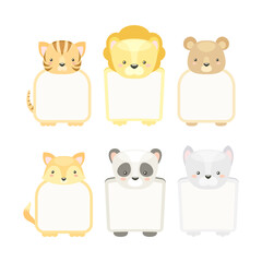 Frames with Animal Heads or Notebook Page for Notes Vector Set