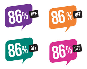  86 percent discount. purple, orange, green and pink balloons for promotions and offers. Vector Illustration on white background.