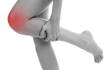 Pain in leg. Isolated on white background