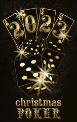Fototapeta na wymiar New 2023 year. Christmas Casino background with poker cards and dice, vector illustration