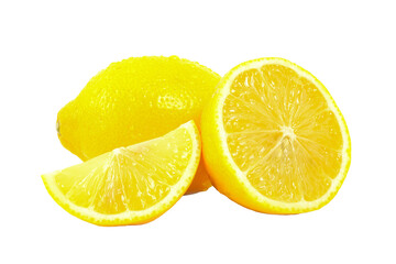 Yellow lemon isolated on white background. Sour vegetarian that can be used for many kinds of dishes and juice. Lemon on PNG background.	