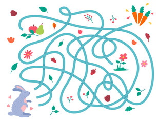 Naklejka premium Cartoon Color Labyrinth Help Find Right Way Logic Quest for Kids Concept Flat Design Style. Vector illustration