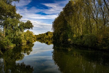 Fototapeta na wymiar Blue river avenue Cloudy // Blaue Fluss Allee Wolkig HDR