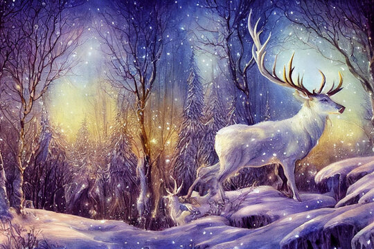 Wei&szlig;er Hirsch in Weihnachtswald