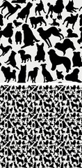 Seamless dog pattern, holiday texture. Bulldog, poodle,husky,chow.Silhouettes, packaging, textile, textile, fabric, decoration, wrapping paper. Trendy hand-drawn different breeds wallpaper. Many dogs.