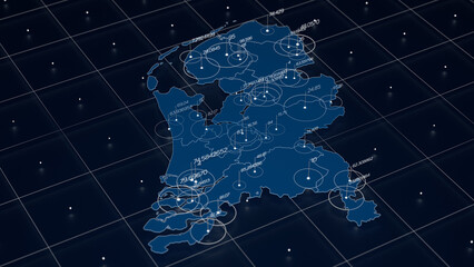 Netherlands blue map big data visualization. Futuristic map infographic. Information aesthetics. Visual data complexity. Complex Netherlands data graphic visualization. 3d render illustration - obrazy, fototapety, plakaty