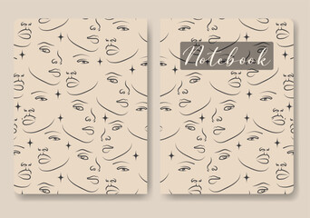 Cover with linear woman face and stars illustration.