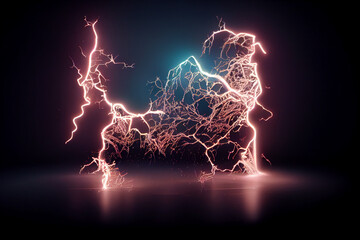 Lightning. Background image of lightning on a black background. Splash of lightning with fire. Neon storms.
