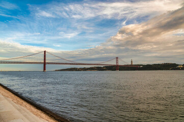 Fototapeta na wymiar view of Tejo bridge in Lisbon Downtown