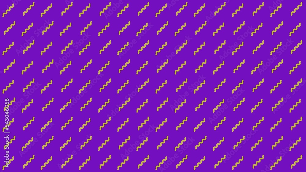 Poster geometric background with yellow curved wavy lines placed diagonally on purple background. wavy, zig