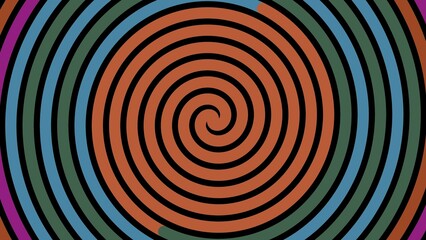 Obraz premium Background with colored spiral circles. Hypnosis visualisation spiral. Computer graphics of geometric background for screensaver, wallpaper or presentation. Festive print for holiday, birthday, party.