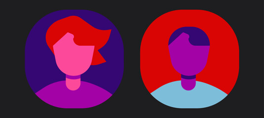 Male and Female Avatars for UI - UX design, minimalist flat style