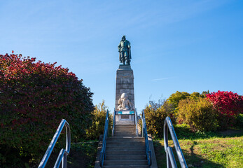 Bronze statue and monument to Samuel de Champlain in Plattsburgh in the northern part of New York...