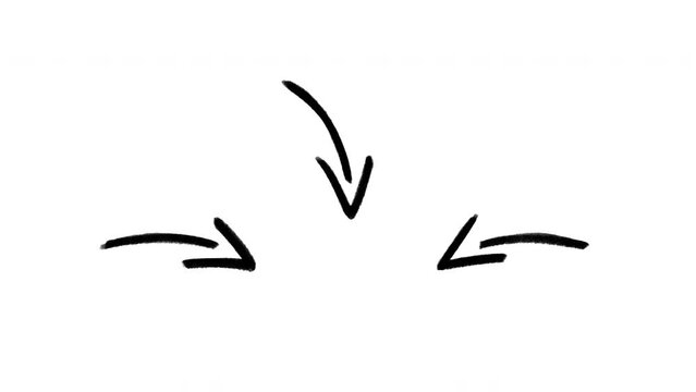 Three sketchy downward pointing doodle arrows, loopable hand drawn stop motion animation