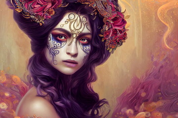 Catrina del Dia de los Muertos. Colorful portrait of beauty woman from day of the dead. Not based on original images, characters or people