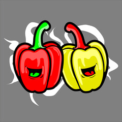 vector design of two fresh peppers with red and yellow colors. looks cute and unique