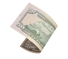 flying fifty dollars bill isolated
