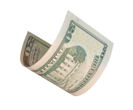 flying twenty dollars bill isolated