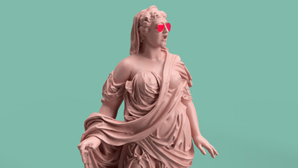 3d render culture woman dressed in robes sculpture marble pink green