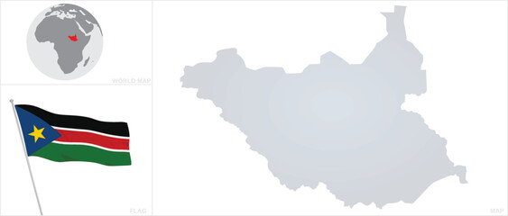 Obraz premium South Sudan map and flag. vector 