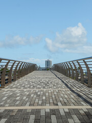 Puerto rico modern grey city bay with a bridge walkway and beautiful views from san juan 
