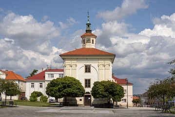 Naklejka premium Baroque chapel on the square in Benátky nad Jizerou, Czech Republic