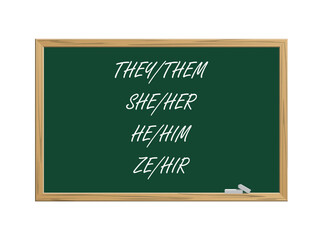 School blackboard with written gender pronouns