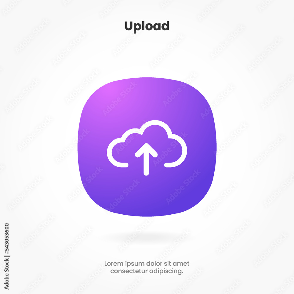 Poster 3D blue upload download button icon. Upload icon. Down arrow bottom side symbol. Click here button. Save cloud icon push button for UI UX, website, mobile application.