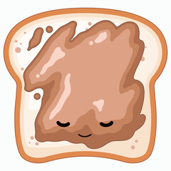 Slice of bread with peanut butter and jelly cartoon illustration.