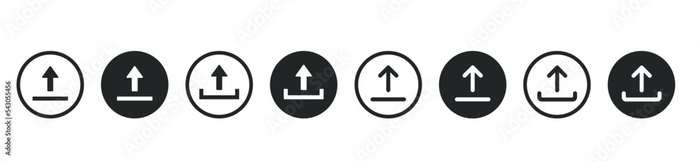 Poster Upload download button icon. Upload icon. Down arrow bottom side symbol. Click here button. Save cloud icon push button for UI UX, website, mobile application.